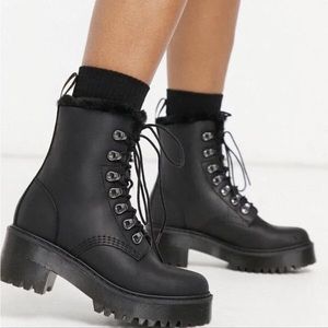 Dr. Martens Leona Faux Fur lace-up boots with water-resistant leather upper